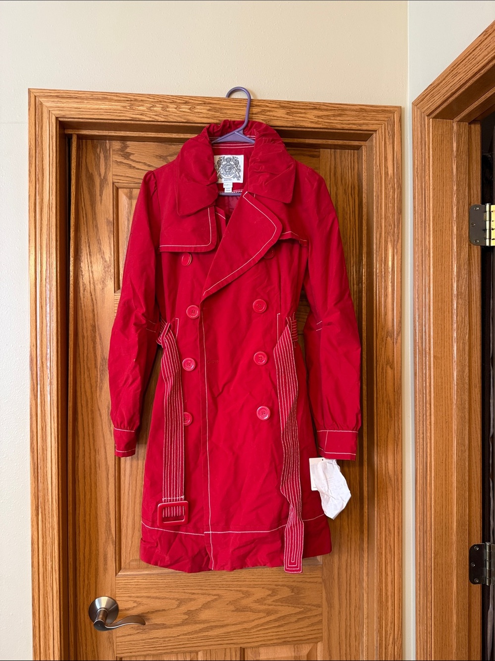 Esprit Red Double-Breasted Trench Coat with Belt
